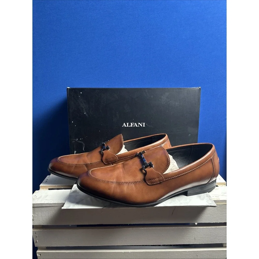 ALFANI Men's Brown Otis Bit Slip-On Loafers with Buckle Size 11 M